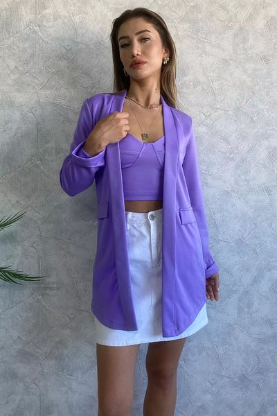GÜLSELİ Purple Jacket Bustier Double Set