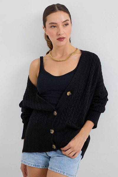 Bigdart 15885 Μαύρη πλεκτή ζακέτα oversize