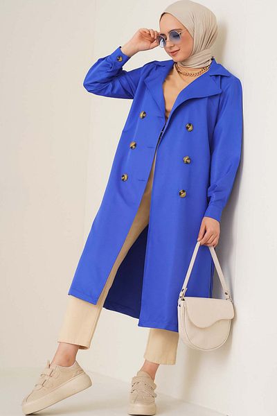Bigdart T5853 Μοντέλο Saks Πολύχρωμη καμπαρντίνα Hijab με διπλό γιακά