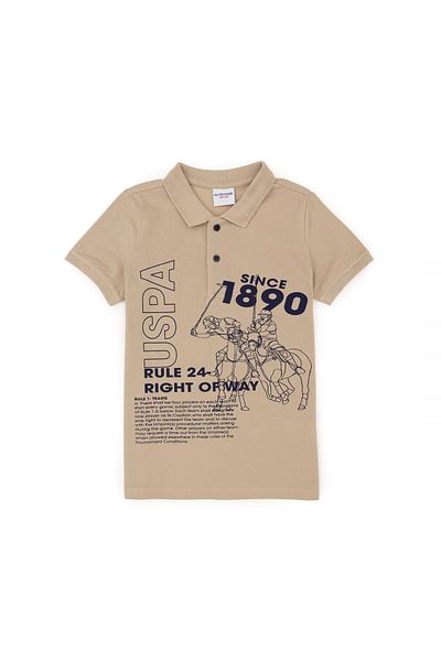 U.S. Polo Assn. Tricou cu gât polo kaki deschis pentru băiat 50288126 -VR183