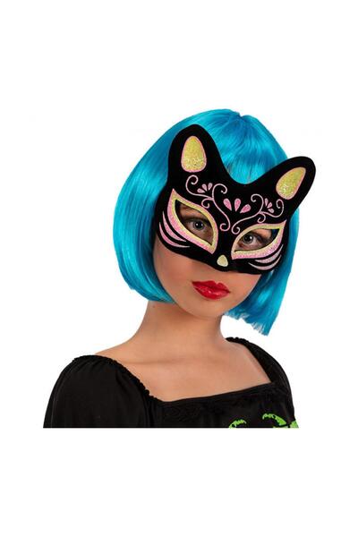 Skygo قناع قطة لامع باللون الأسود مع طلاء من جلد الغزال باللون الأصفر والوردي...