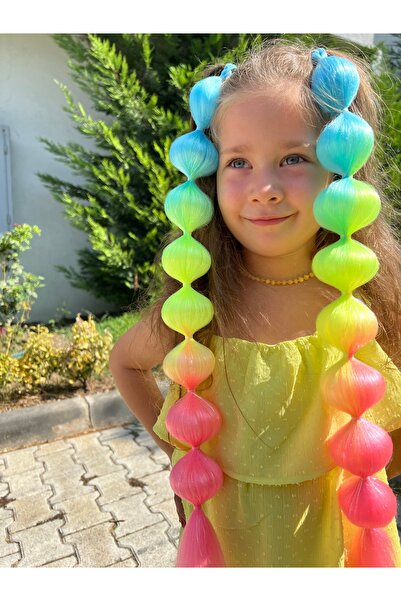 Bubble Hair Shop Simli Gökkuşağı Unicorn Doğum Günü Bubble Hair Braids Saç Ör...