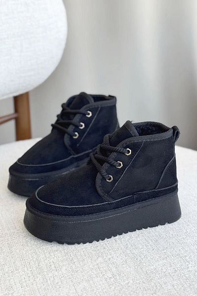 MODAADAM Cizme scurte de damă Pastor Shearling - piele intoarsa neagra