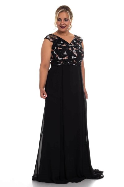 LİLAS XXL 9290 Bb Üzeri Renkli Geometrik Desen Şifon Elbise