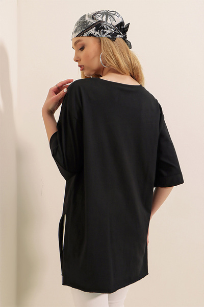 Bigdart 4123 Tricou oversize cu fantă - negru