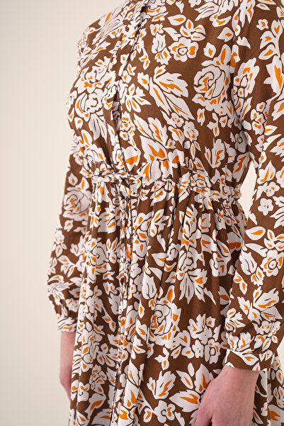 Bigdart 2144 Hakim Yaka Tesettür Elbise - Kahverengi