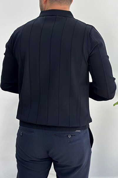 Edwox Чоловічий светр з напівзастібкою та поло-комірцем, сезонний, темно-синій Edw195