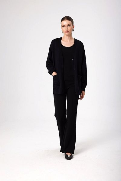Mısırlı Cardigan de bază negru pentru femei - cu nasturi