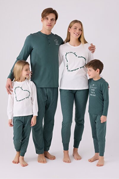 Arnetta Set de pijamale cu mânecă lungă cu imprimeu inimă mare pentru femei (poate fi combinat mama-fiica)