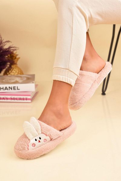 Peta Cute Rabbit Figure Plush House Slippers with Ear Detail