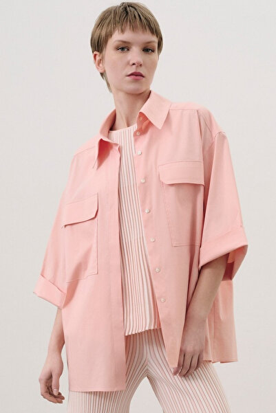Mısırlı Pocket Detailed Half Sleeve Powder Women's Shirt
