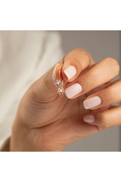 Çgk Çiğdem Gürel Kuyumculuk 14 Ayar İki Renk Papatya Çocuk Küpesi