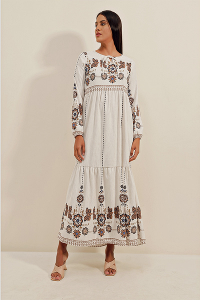 Bigdart Długa lniana sukienka 1947 - ciemnobrązowa