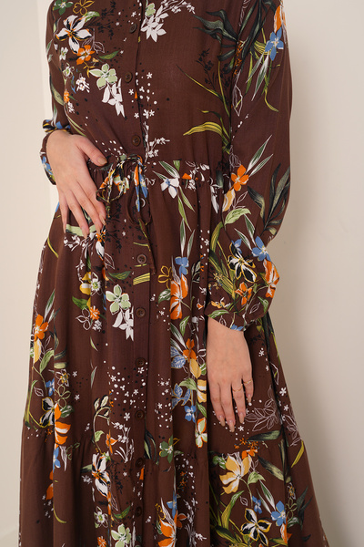 Bigdart 2144 Hakim Yaka Tesettür Elbise - F.kahve