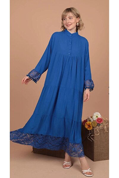 UYSAL Φόρεμα με λεπτομέρεια από ύφασμα βισκόζης μπλε κοβαλτίου