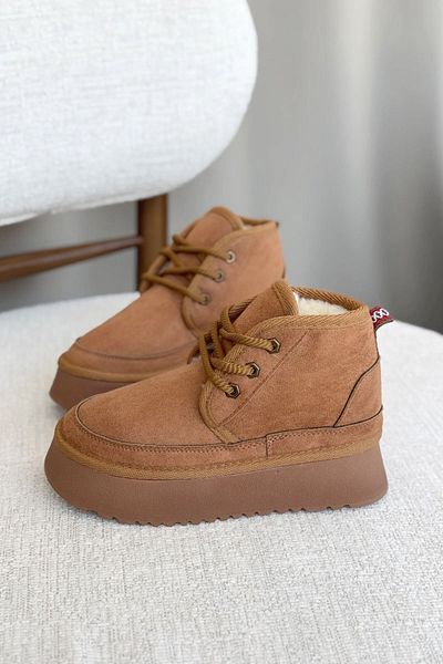 MODAADAM Cizme scurte de damă Pastor Shearling - piele intoarsa maro