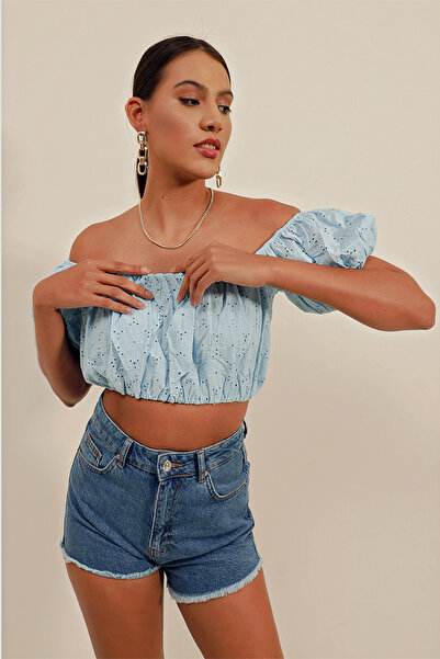 Bigdart 0481 Bluză fără bretele festonată - Albastru