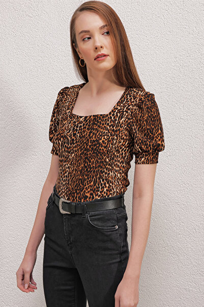 Bigdart 0409 Model Square Neck Knitted Blouse - Y.Brown