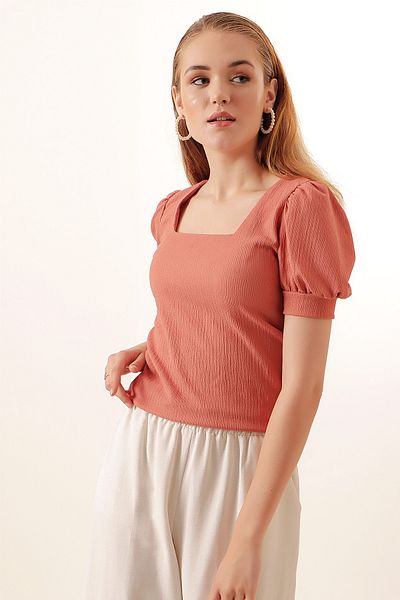 Bigdart 0409 Πλεκτή μπλούζα με τετράγωνο λαιμό - Dusty Rose