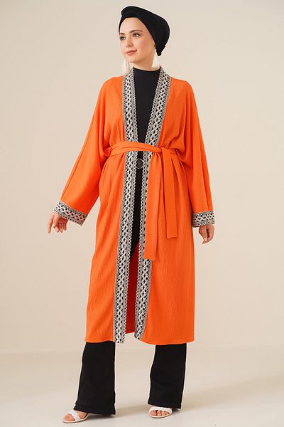 Bigdart 5865 Langer Kimono aus besticktem Strick – Orange
