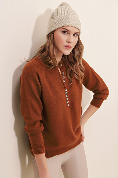 Bigdart 15809 Buttoned Sweater - Brown