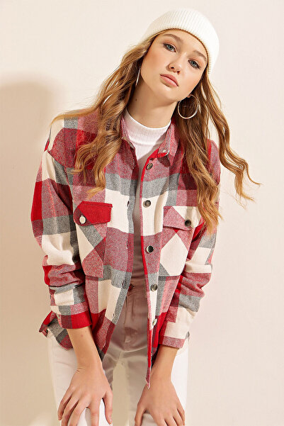 Bigdart 3854 Ekose Desen Çift Cepli Gömlek - Nar