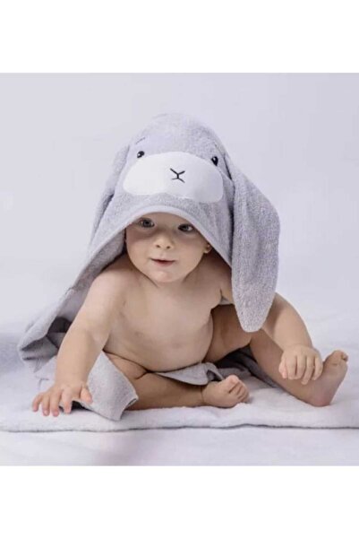 Alpar Tekstil Soft Cotton Girl-Boy Bath Swaddle Towel - Grey/Rabbit Brand Outlet