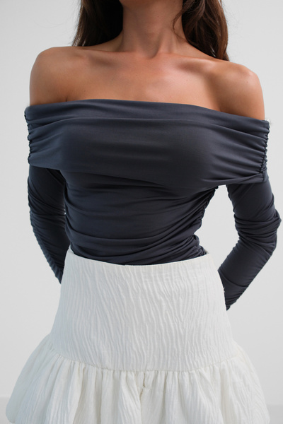 Black Fashion Off-Shoulder Strapless Gray Blouse