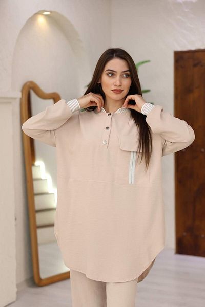 Cardella Camelya Aerobin Fabric Διπλό Γυναικείο Σετ Hijab - Σετ καλοκαιρινή μπλούζα και παντελόνι