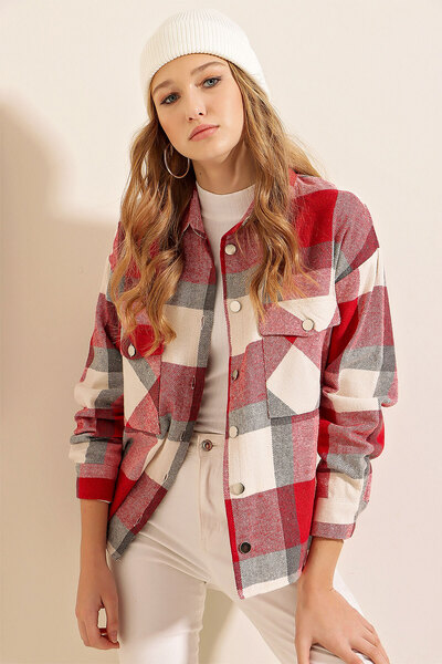 Bigdart 3854 Ekose Desen Çift Cepli Gömlek - Nar