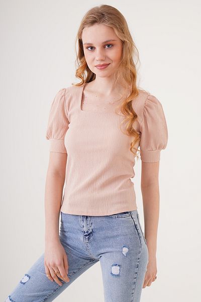 Bigdart 0409 Pletená halenka s čtvercovým výstřihem – sušenka