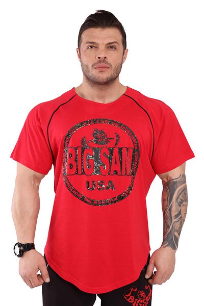 Big Sam Men's Relaxed Fit Basic Training T-Shirt Red 3253