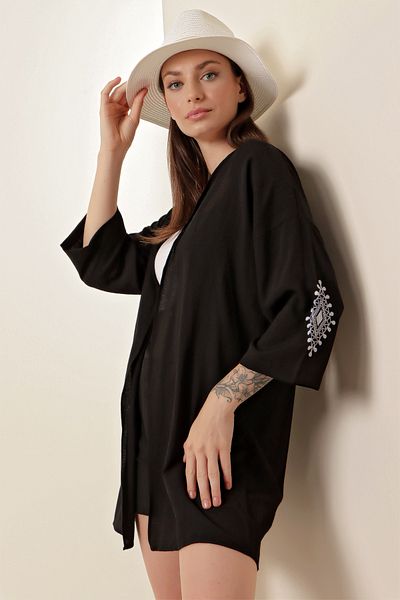 Bigdart 5869 Kimono Brodat - Negru