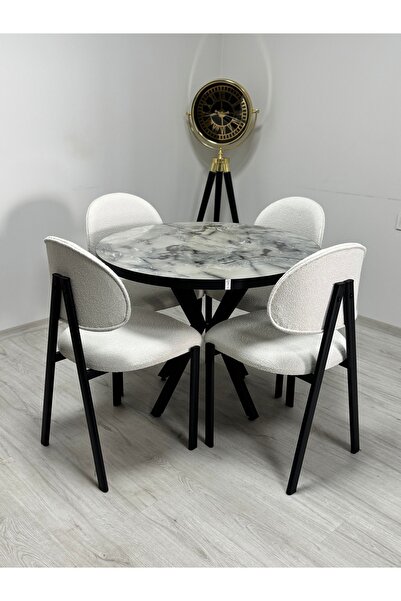 uls metal aksesuar LOTUS YUVARLAK 4 KİŞİLİK MUTFAK MASASI GRİ MERMER