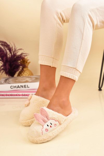 Peta Cute Rabbit Figure Plush House Slippers with Ear Detail