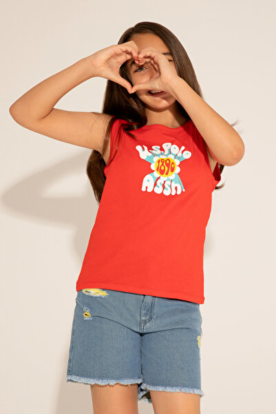 U.S. Polo Assn. Girl's Red Crew Neck Sleeveless T-Shirt 50288410 -Vr030