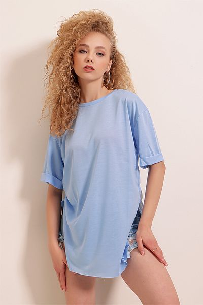 Bigdart 4123 Tričko Oversize s rozparkem – tyrkysové