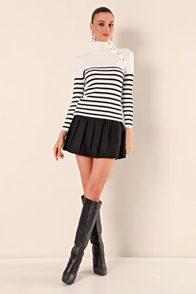 Bigdart 15818 gombos csíkos pulóver - fehér