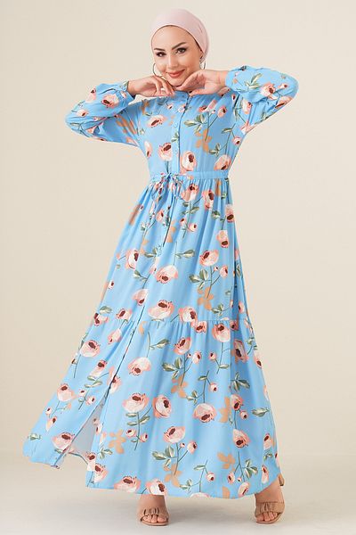 Bigdart 2144 Wunderschönes Hijab-Kleid mit Kragen – Hellblau
