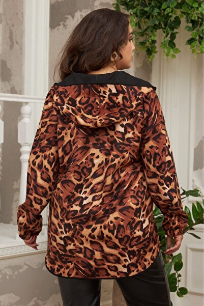 Truva XXL Leopard Pattern Large Size Hooded Stamp Coat