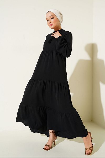 Bigdart 1627 Hijab-Kleid mit Kragen und Schnürung – Schwarz