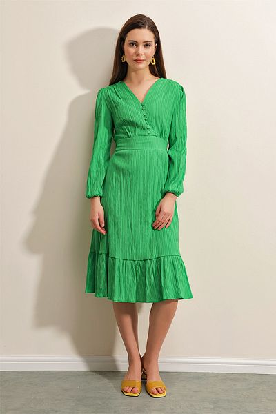 Bigdart 2371 Flounce Woven Dress - Green