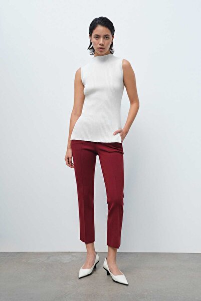 Mısırlı Short Leg Claret Red Women's Trousers - Pocket Detailed