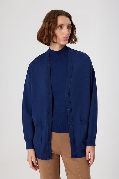 Mısırlı Cardigan de bază pentru femei, albastru bleumarin, cu nasturi