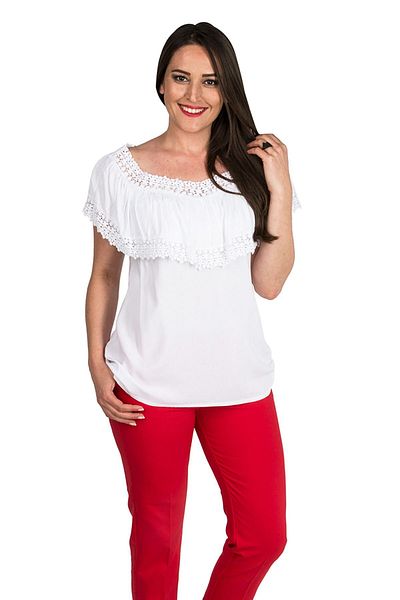 Zer Otantik Ruffled Lace Collar Plus Size Blouse White