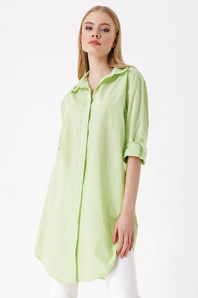 Bigdart 5885 Cămașă lungă de in - E.green