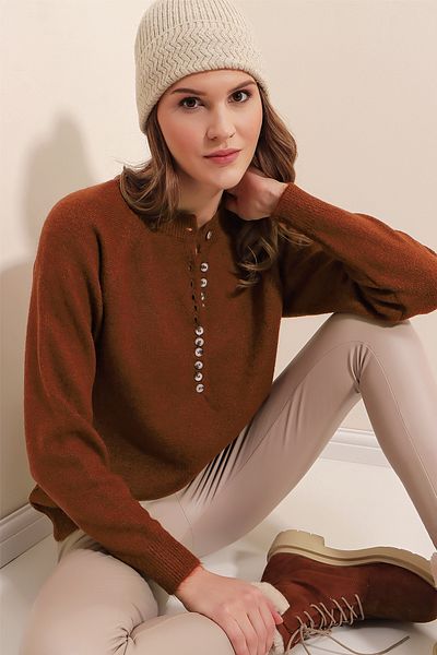 Bigdart 15809 Buttoned Sweater - Brown