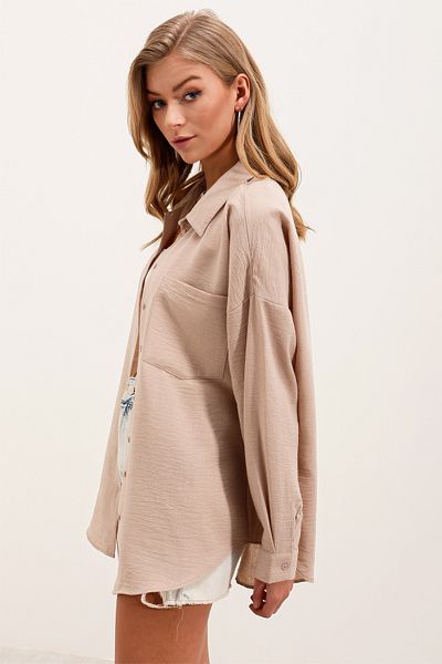 Bigdart 20153 Oversize-Leinenhemd mit einer Tasche – Beige