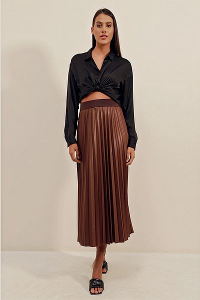 Bigdart 1894 Model Brown Pleated Leather Skirt