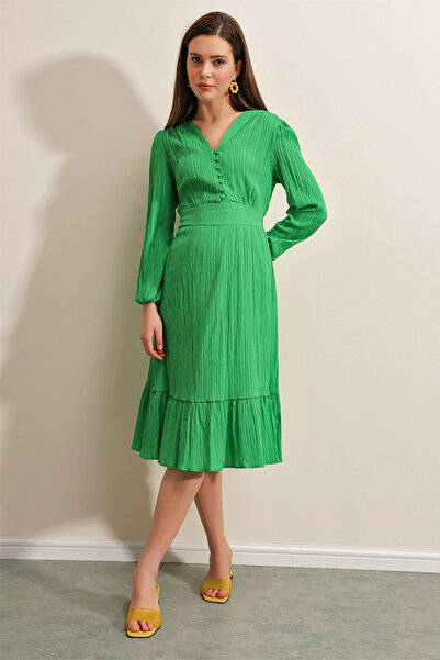 Bigdart 2371 Flounce Woven Dress - Green